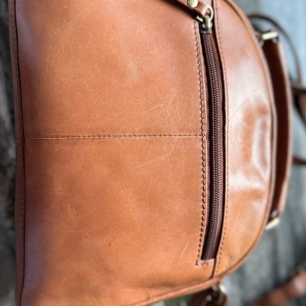 Born Brown Leather Crossbody Satchel | Saddle Cognac Dome Bag - Picture 9 of 15